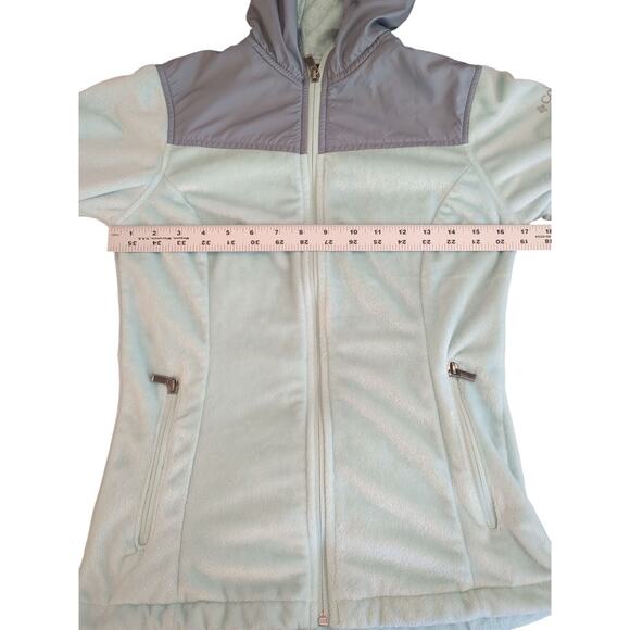 Columbia Jacket Womens EX Small Mint Gray Fuzzy Full Zip Fleece Hooded Ladies - Picture 3 of 7